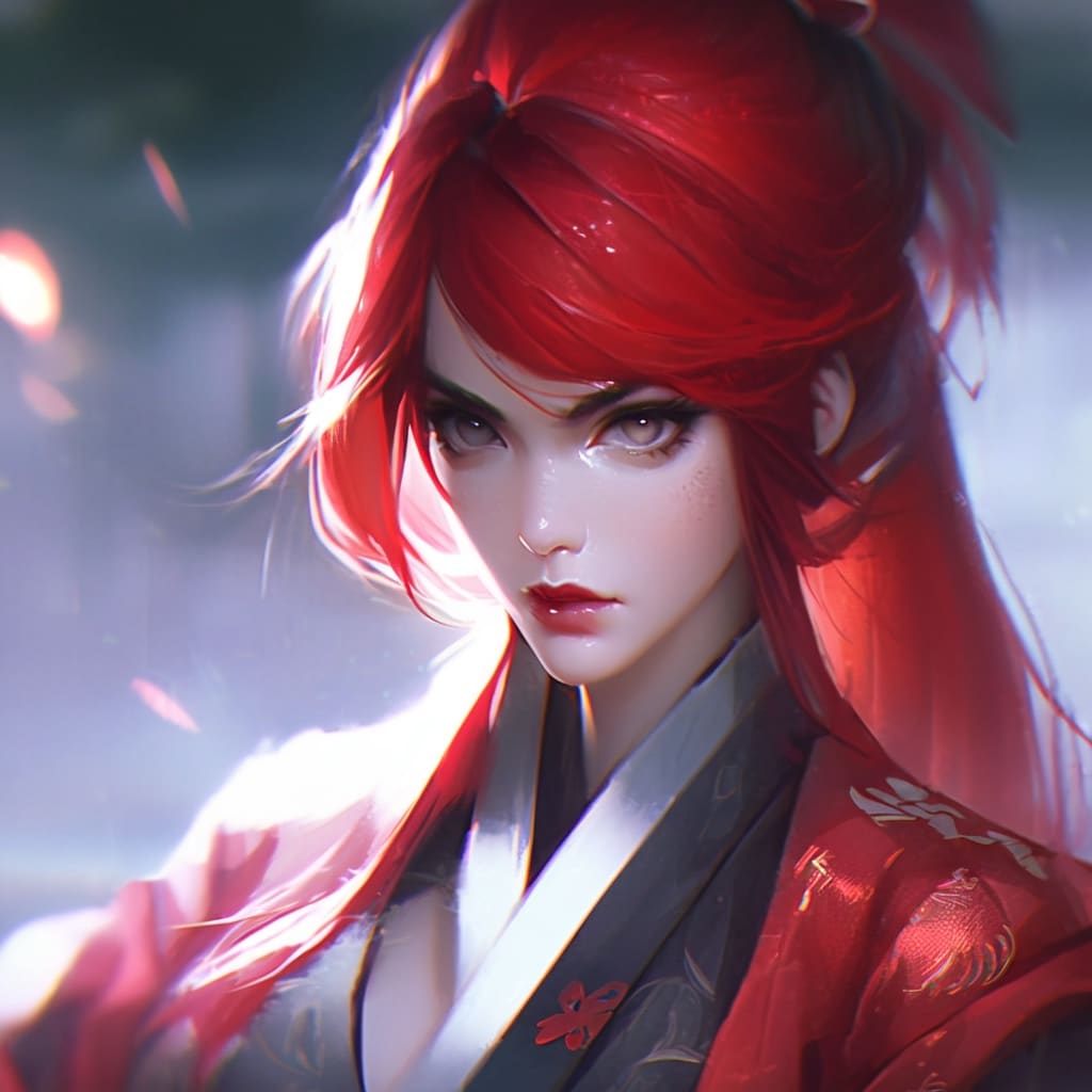 Josei anime girl with red hair and robe