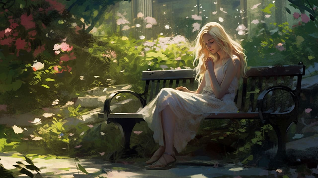 quiet moment in a flower garden