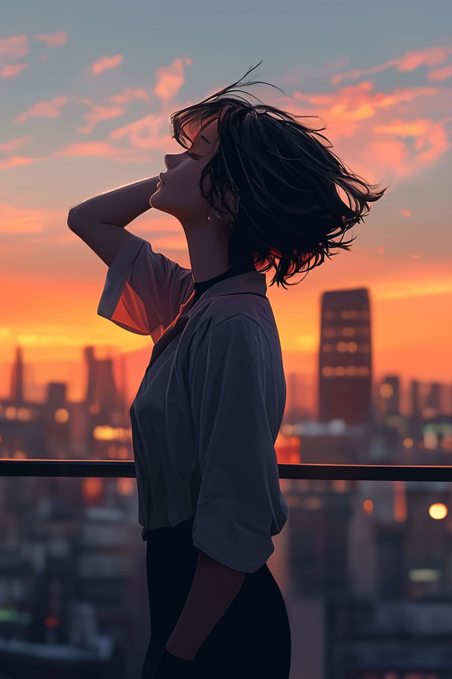 Josei fashion influencer - rooftop sunset girl