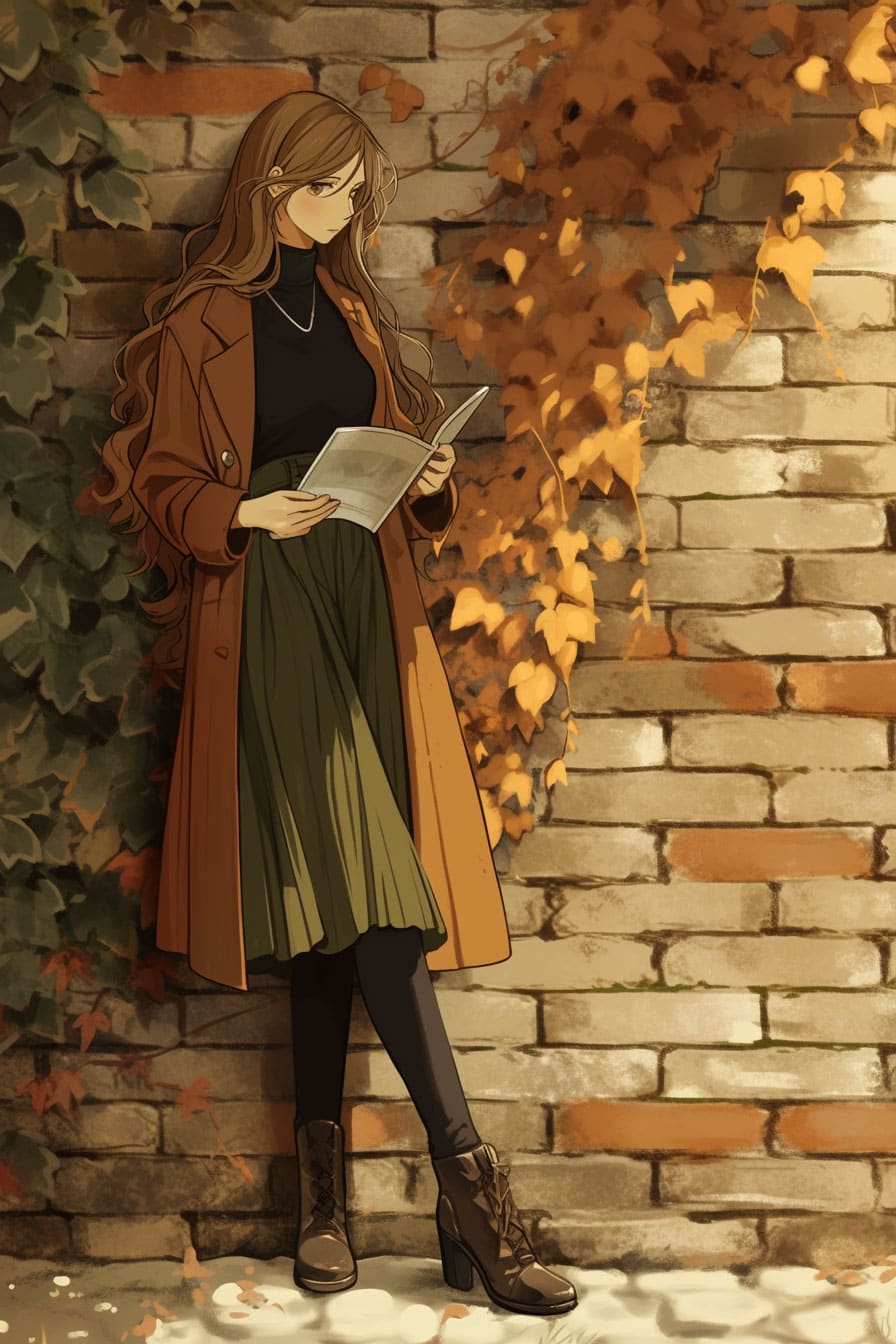 Josei fashion influencer - Autumn ivy wall dream