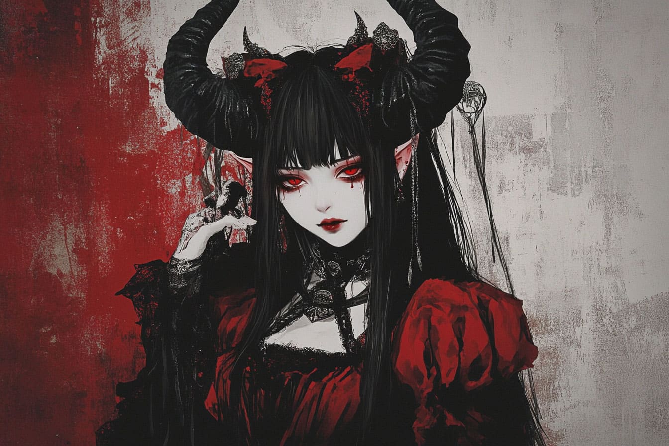 josei anime woman in devilcore