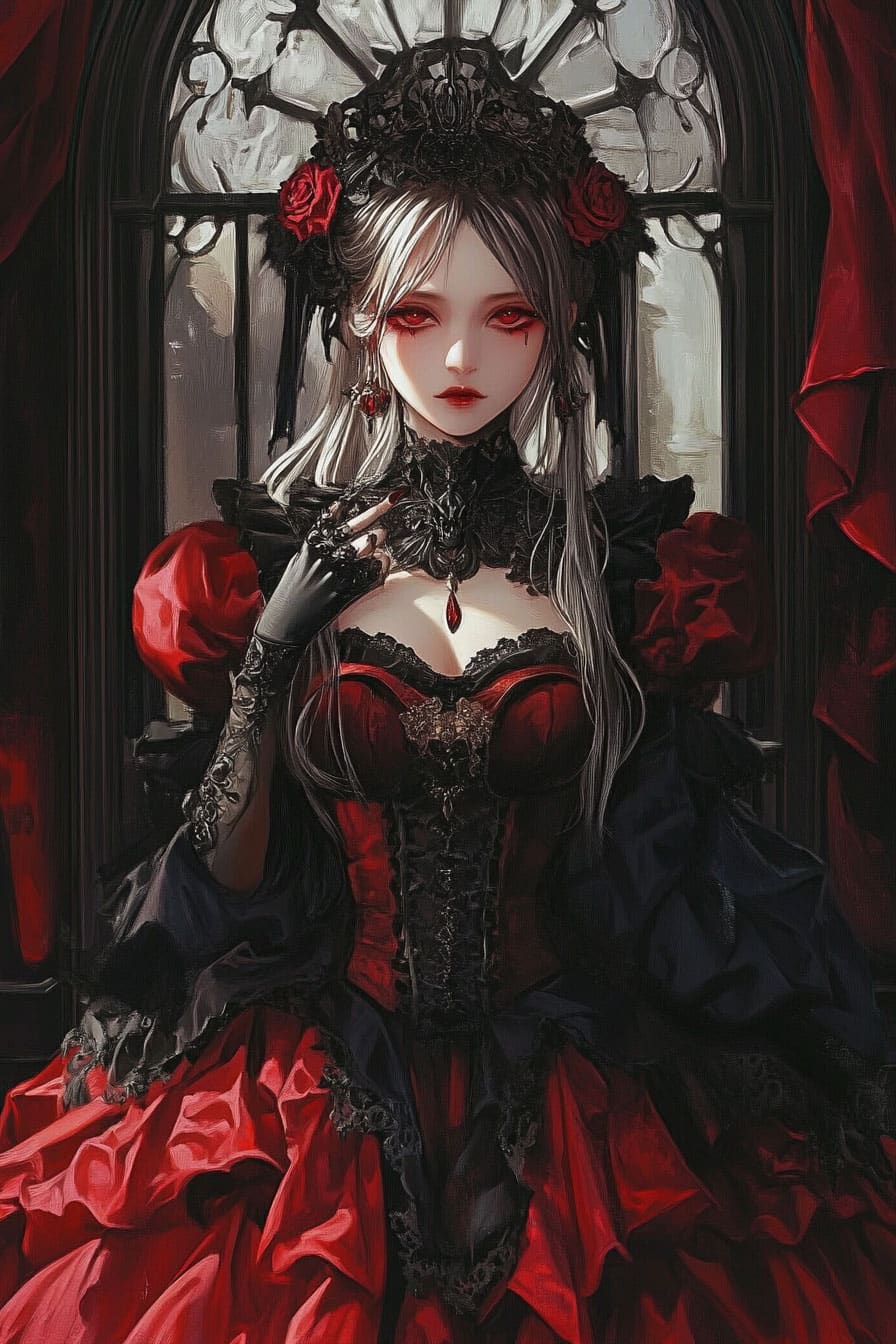 Josei anime women dressed in devilcore outfits