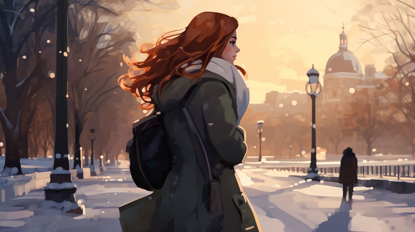 Winter in the city at sunset