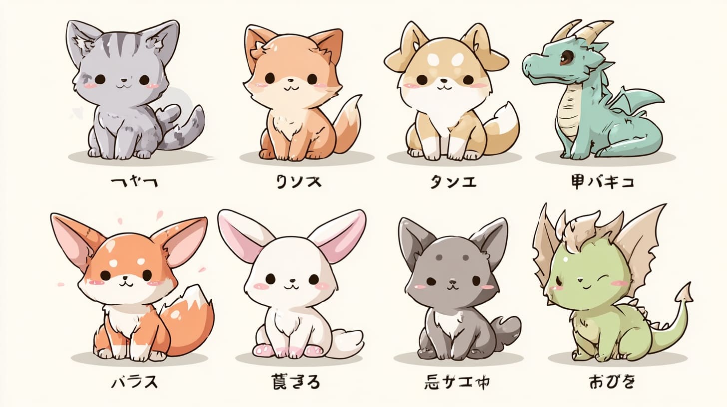 Educational chart showing different kemonomimi types with their Japanese names