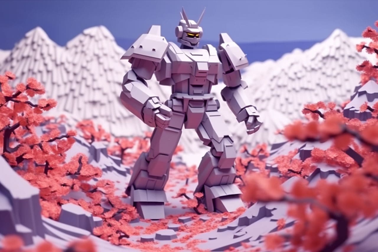 Mecha robot in kirigami style