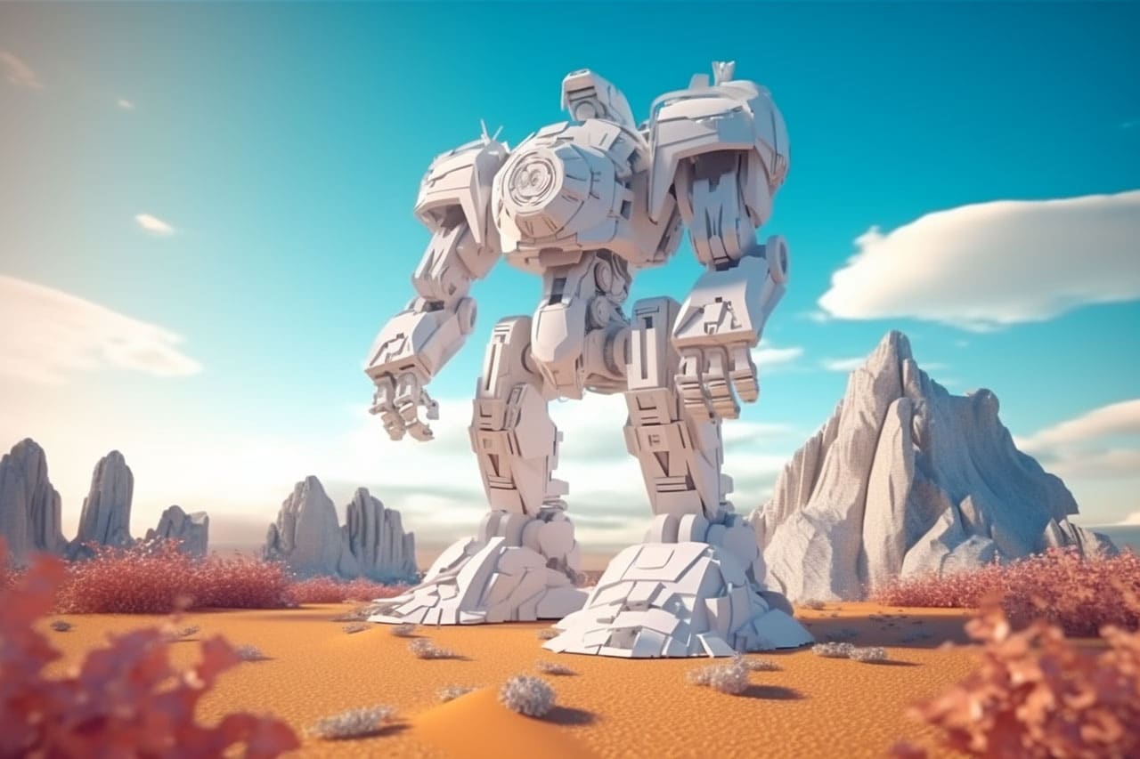 Mecha robot in kirigami style