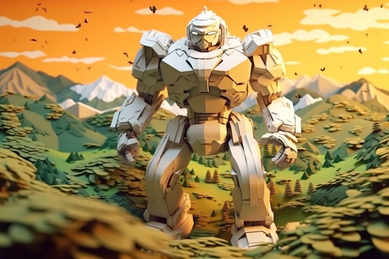 Mecha robot in kirigami style