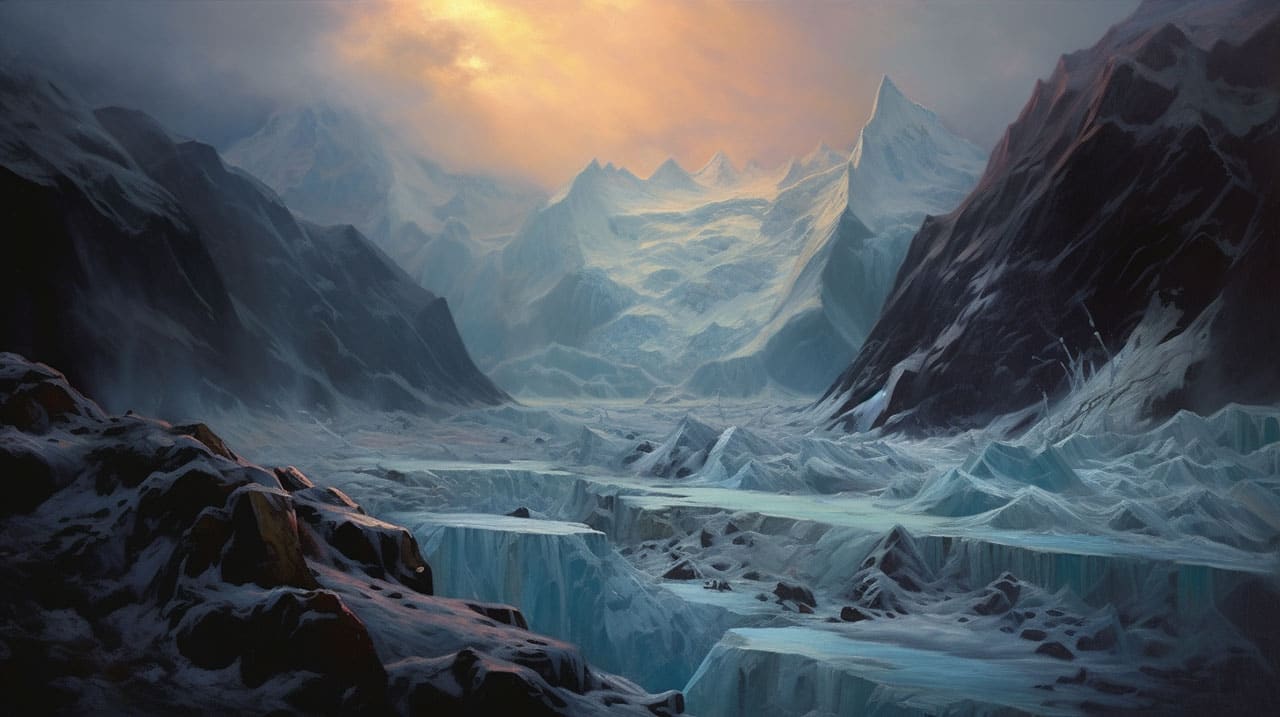 majestic glacier carving its icy path
