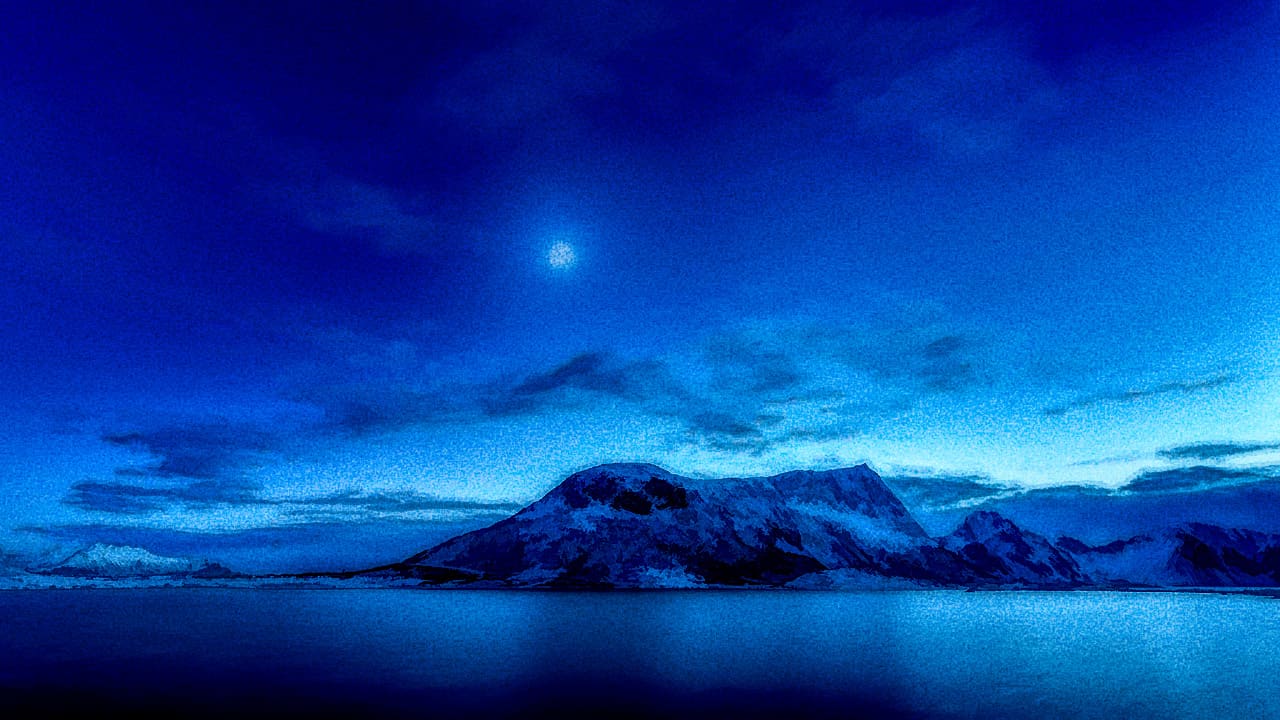 Winter sky in February with mountains.
