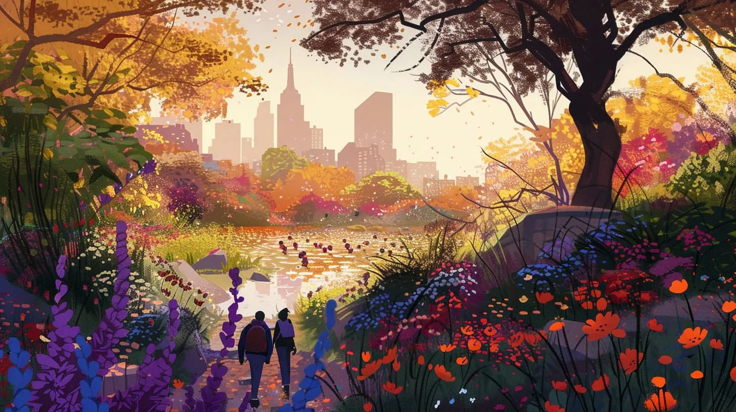 Tulips in bloom along a Central Park garden path
