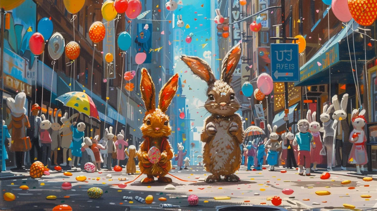 Crowds in elaborate hats and colorful outfits at the Easter Parade on Fifth Avenue