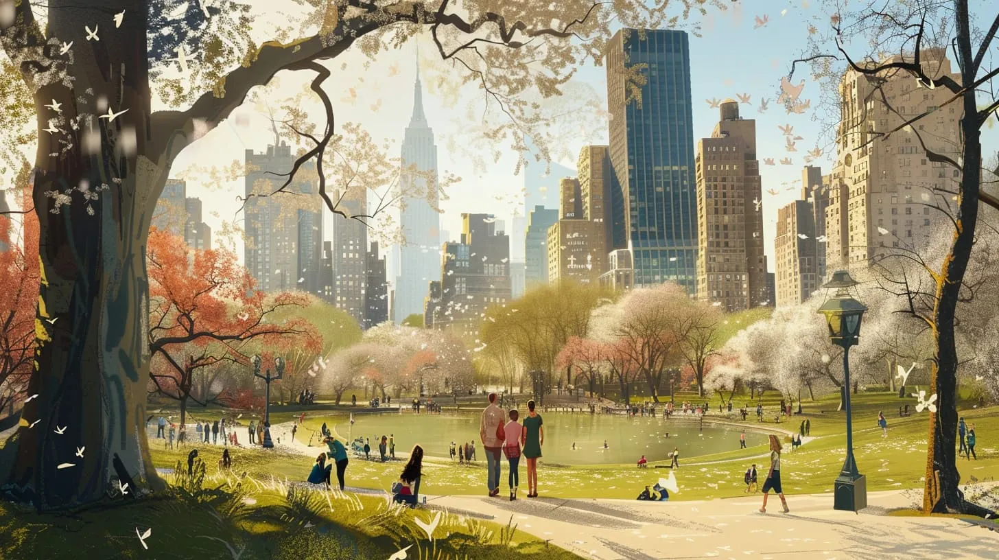 A springtime street scene in New York City