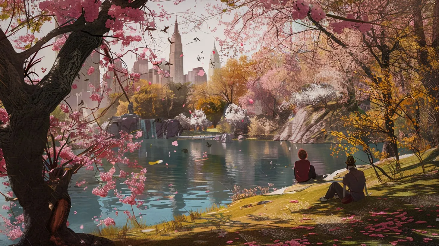 A city park scene in early spring