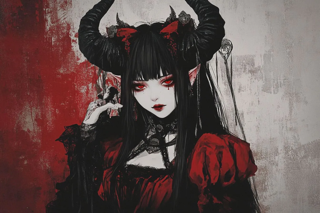 josei anime woman in devilcore