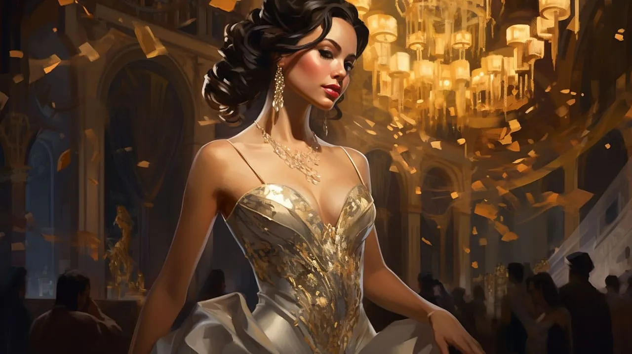 A woman attending the opera in evening dress