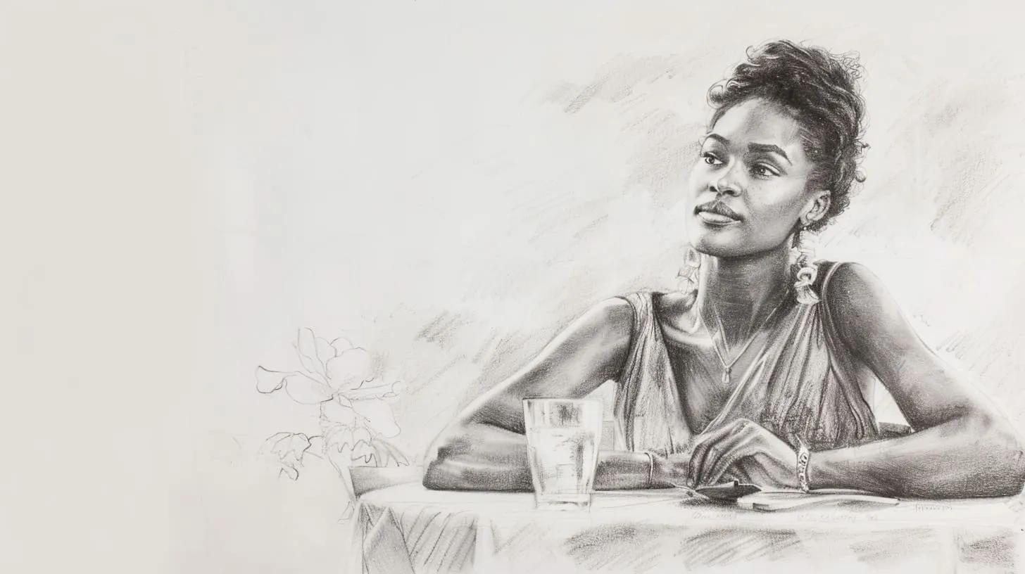 Sketch of a woman sitting quietly, absorbed in thought