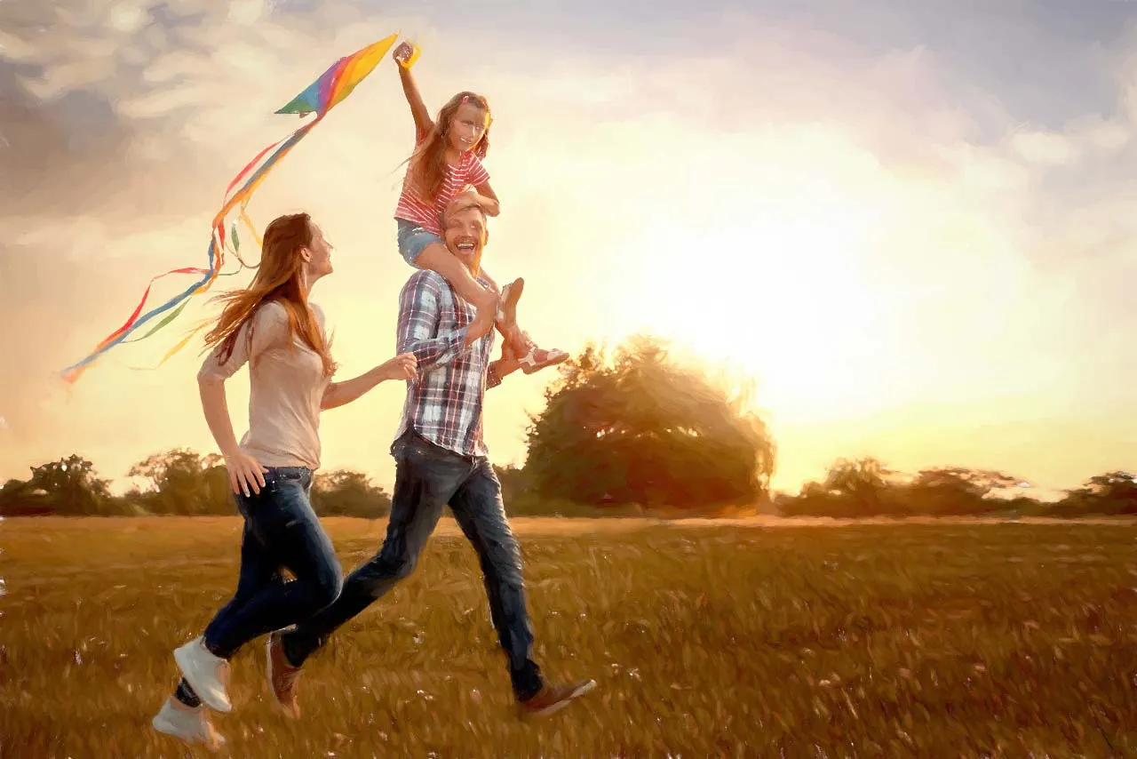 Illustration of a carefree family spending time outdoors together