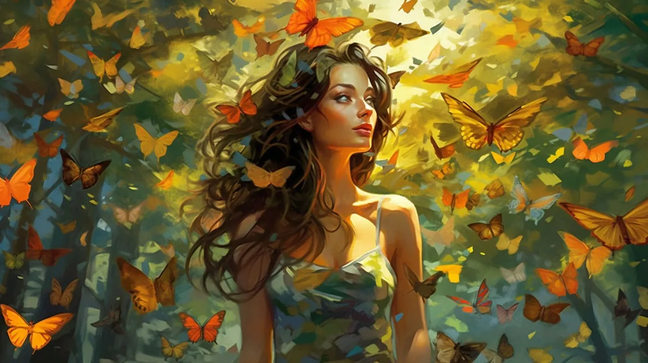 A woman in quiet harmony with wildlife in a natural setting
