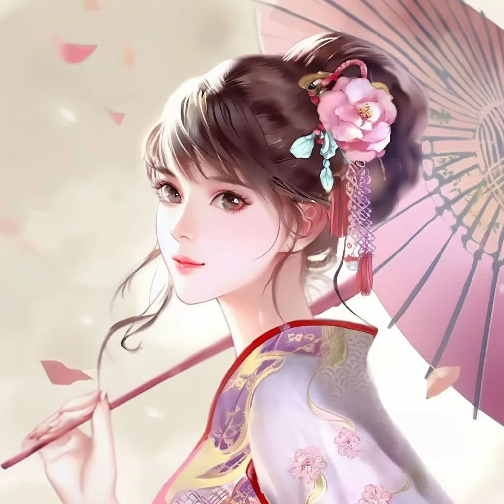 Josei anime style - beautiful woman with an umbrella