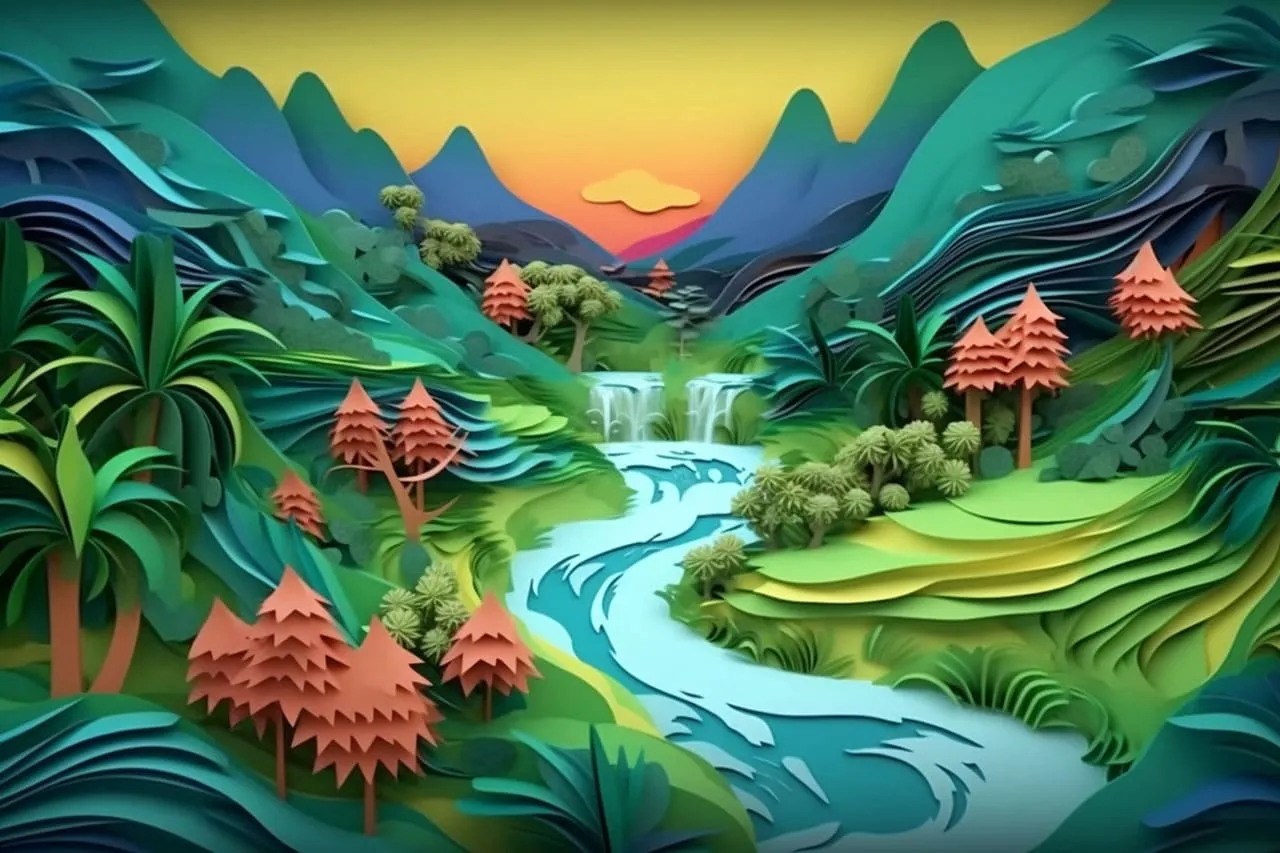 A hand-cut Kirigami paper scene from the Hawaiian islands