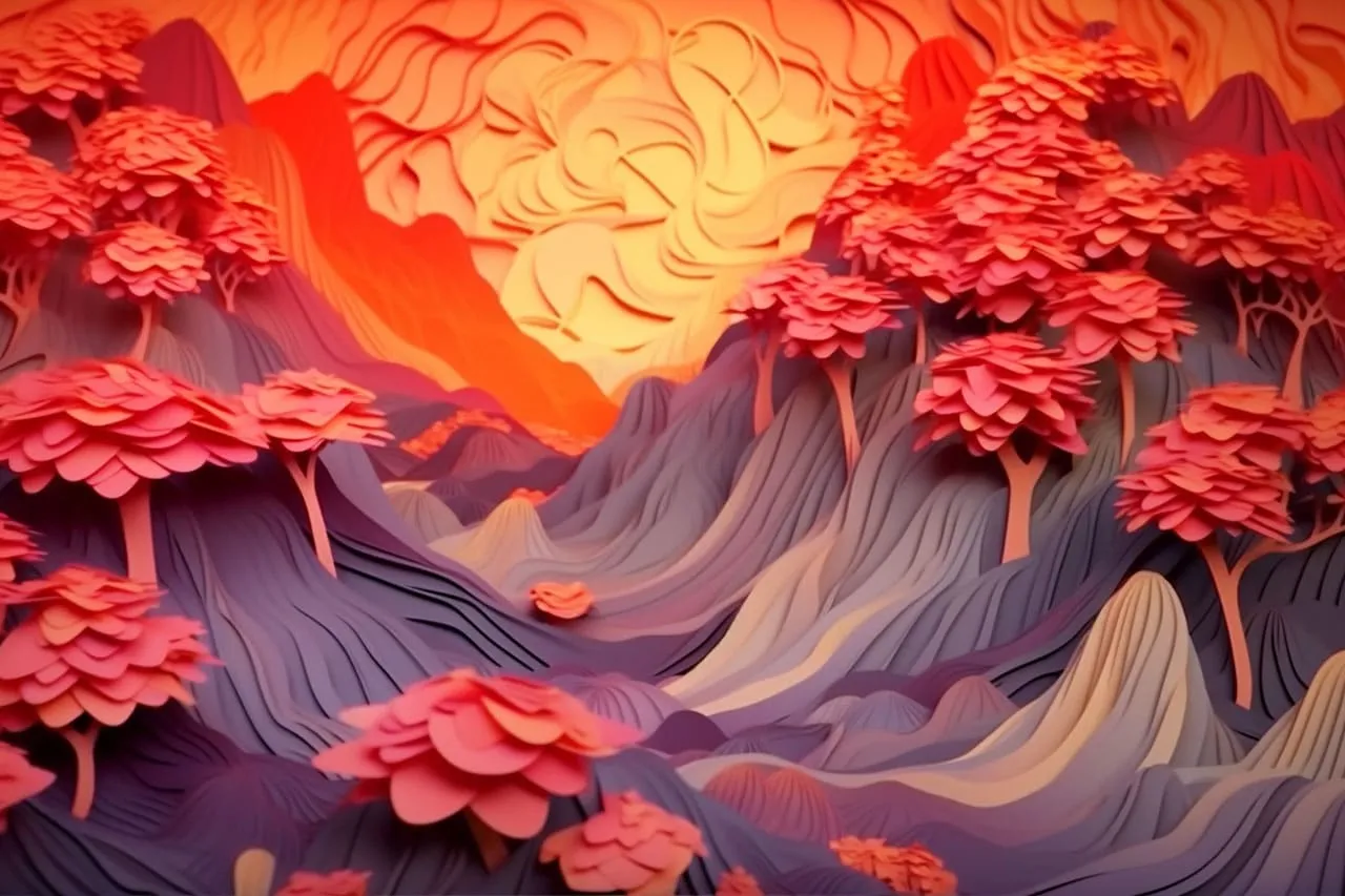 A Kirigami paper-cut scene from Hawaii's tropical coastline