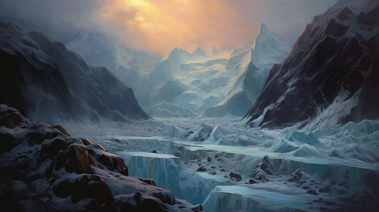 majestic glacier carving its icy path
