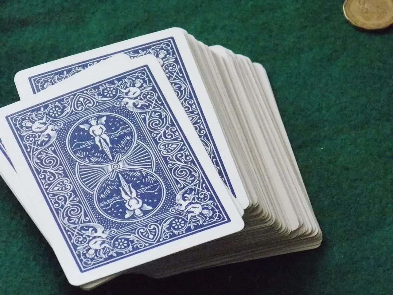A standard deck of blue playing cards