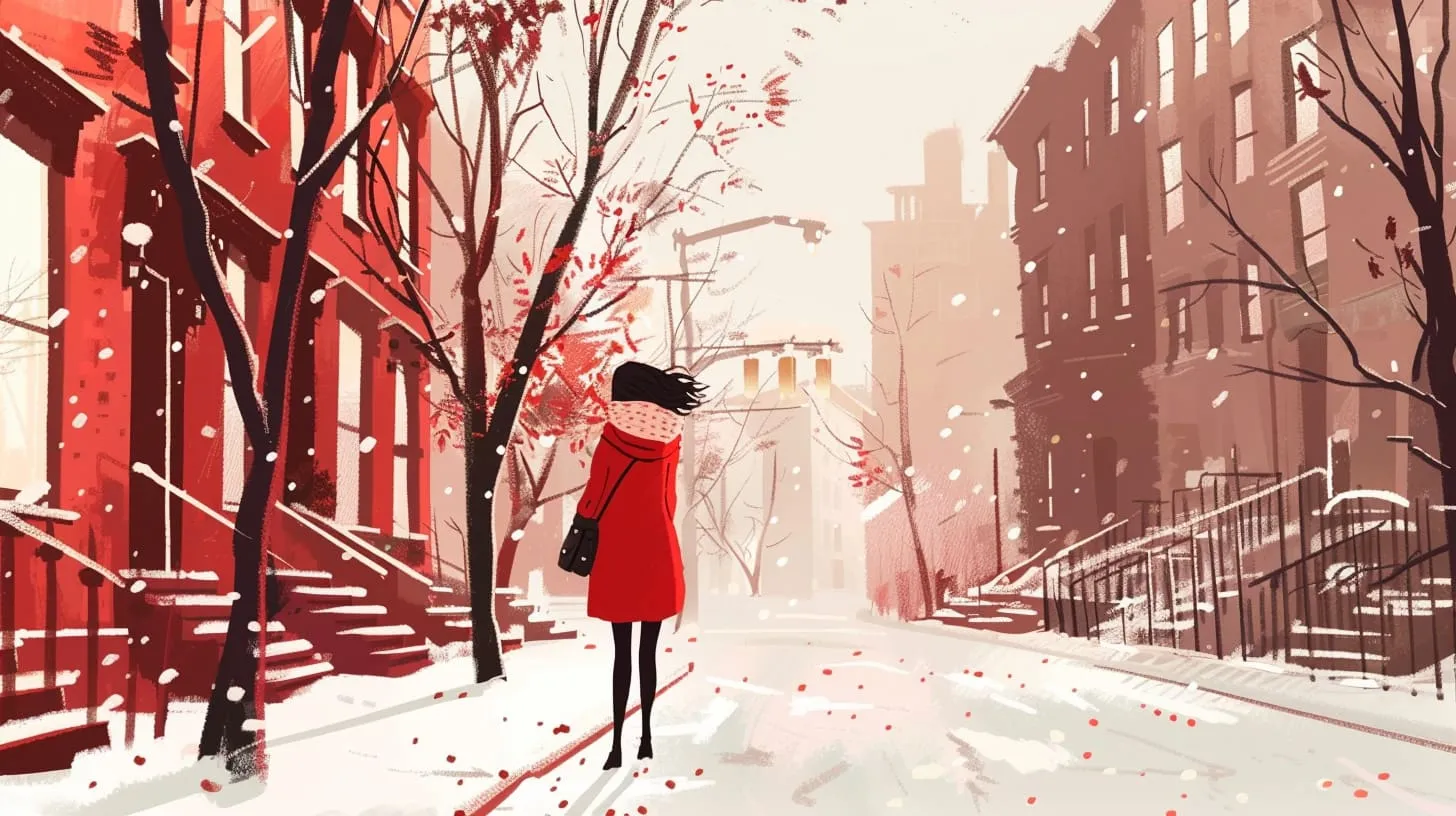 A woman walking through New York City on Valentine's Day