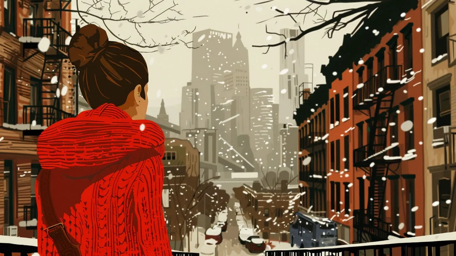A woman strolling a New York City street on Valentine's Day