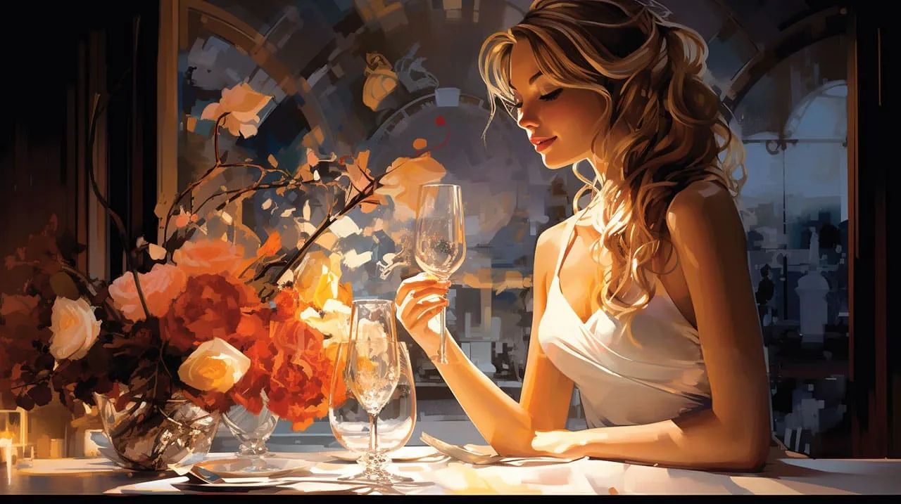 A woman dining at an elegant restaurant