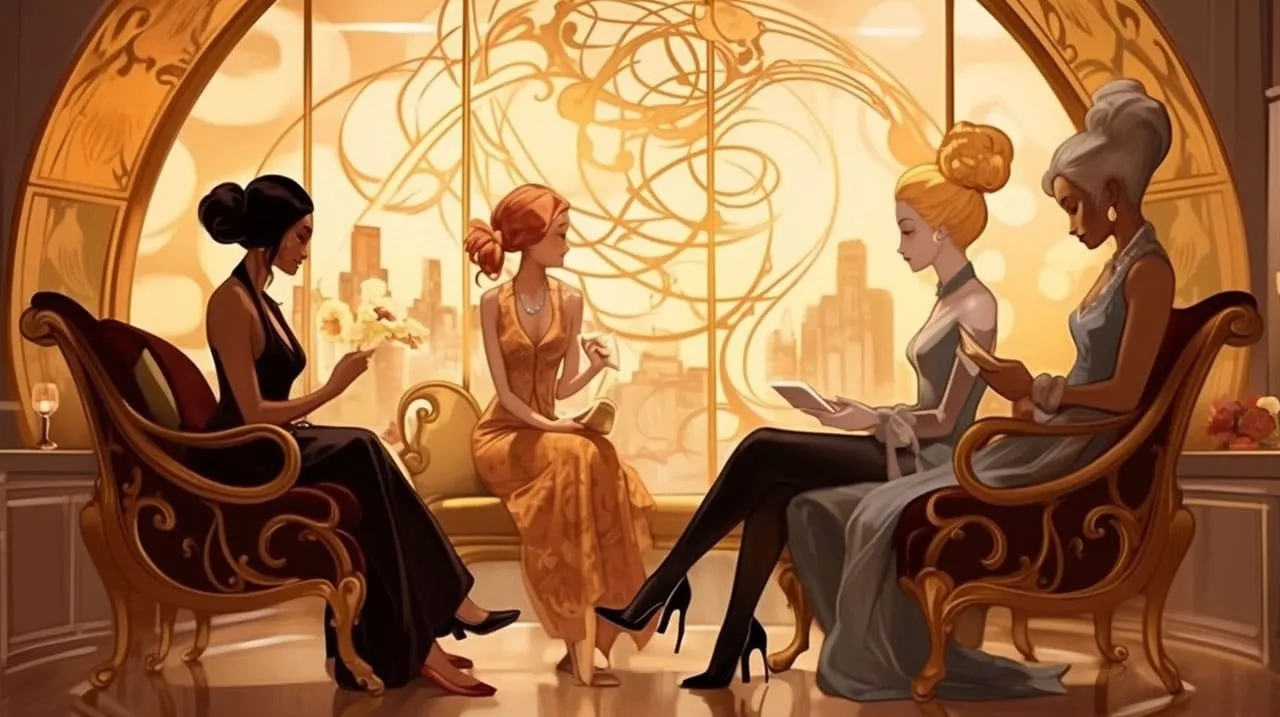 Women gathered in an elegant salon