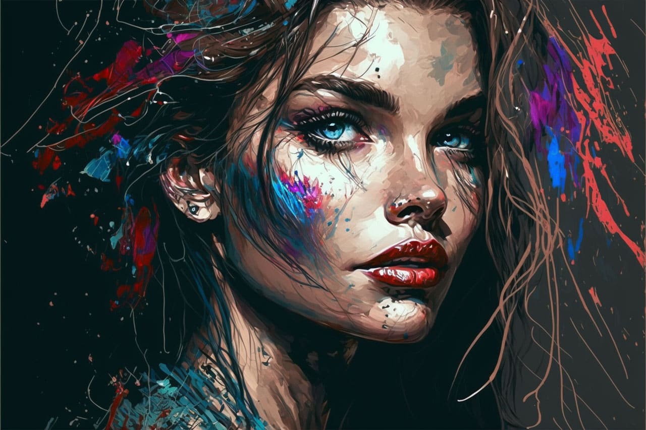 portrait of woman painted with fine tip paint markers