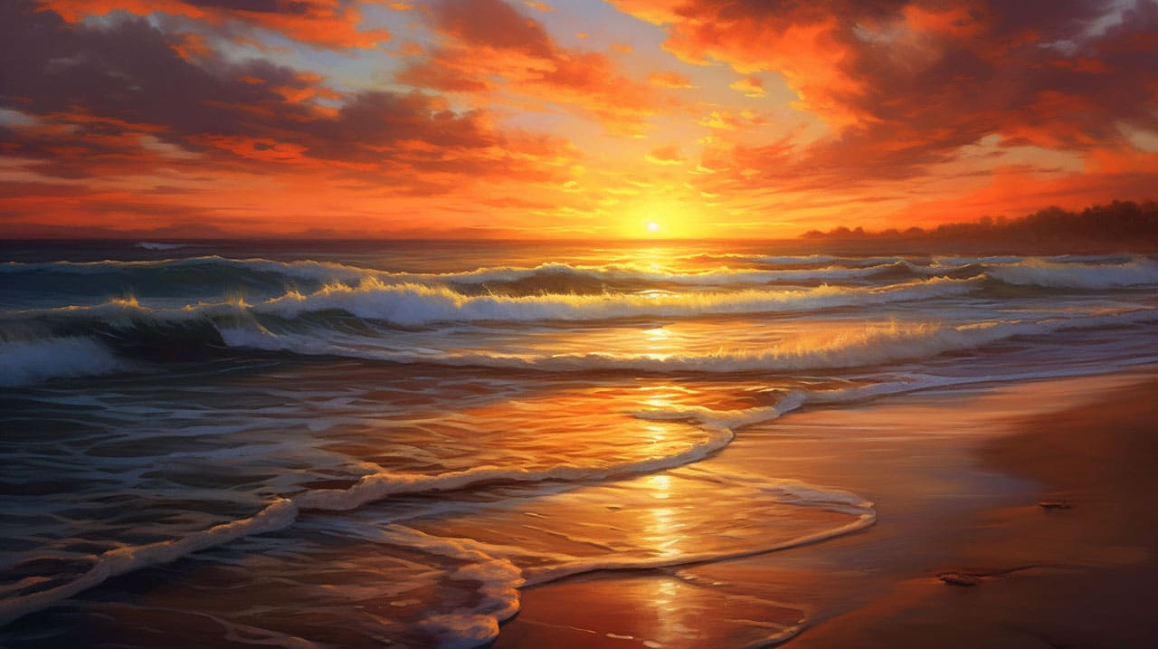 tranquil beach at sunset