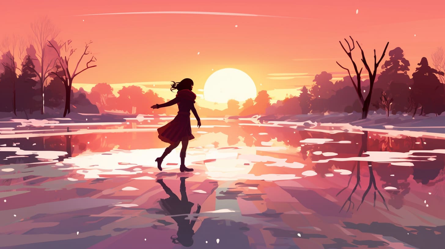 ice skating at sunset